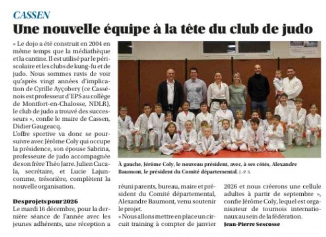 Image de l'actu 'Un nouveau chapitre s'ouvre pour le Judo Club Cassen Chalosse !'